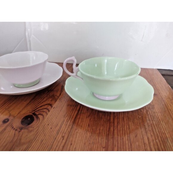 Vintage Royal Albert Pastella Pink & Mint Green Cups & Saucers(2) 1935-1940 mark - Picture 15 of 16